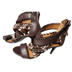 Ralph Lauren Collection Sandals in Blanket Stitched Leather and Calf Hair EU 38B